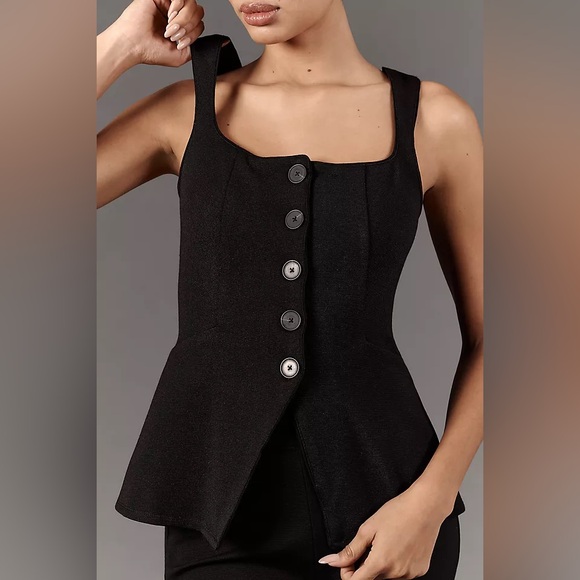 Anthropologie Maeve Fitted Button-Front Square-Neck Vest in Small - Picture 2 of 8